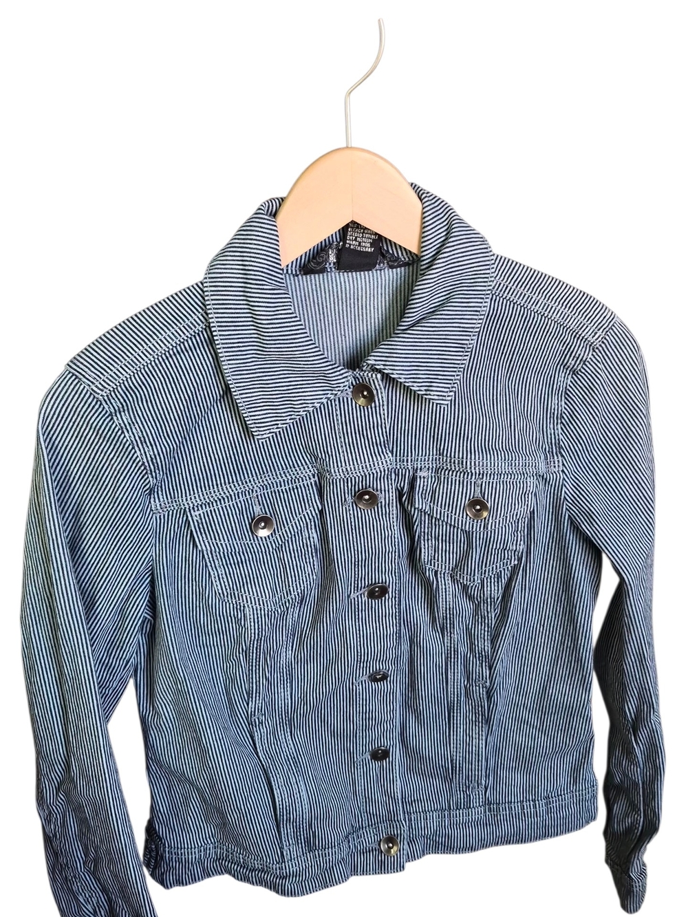 Striped Blue Denim-Style Women's Jacket